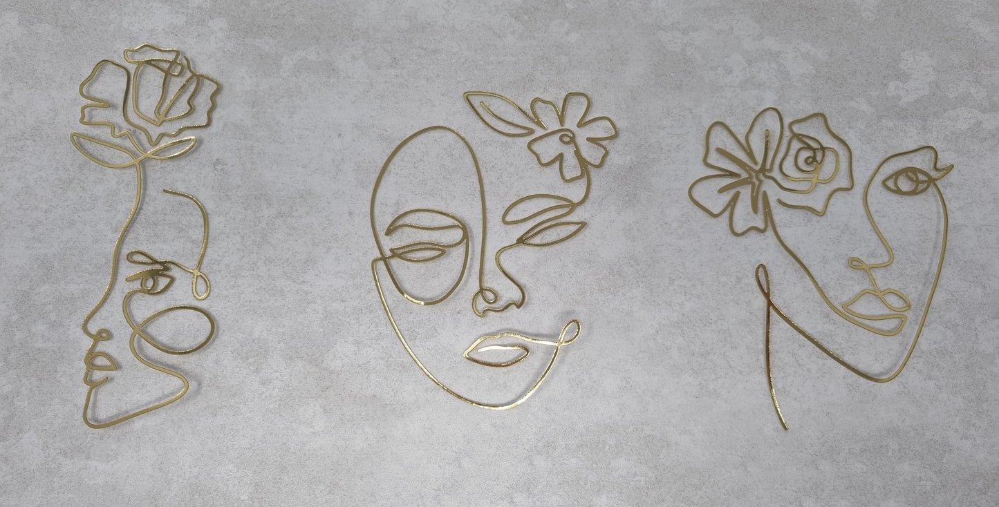 Floral face continuous line art charm