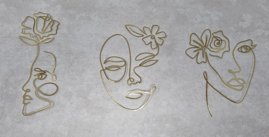 Floral face continuous line art charm